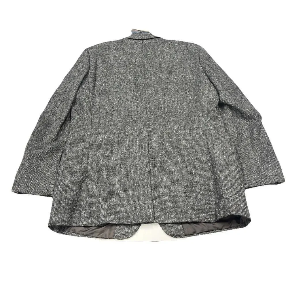 Vintage Stafford Executive Tweed Wool Blazer Jacket Size 46L Black Gray Preppy